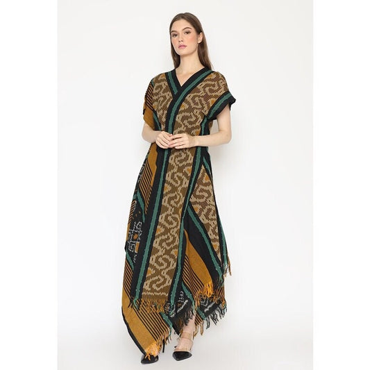 Ikat Handwoven Traditional Dress, Long Woven Dress Made in Indonesia - KATCO